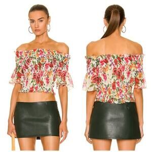 L'AGENCE - Bexley Colorful Floral Off the Shoulder Top - Size Small